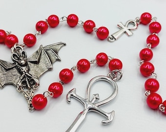 Blood Red Vampire Ankh Rosary