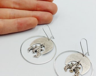 Circular Crescent Moon Gothic Bat Earrings