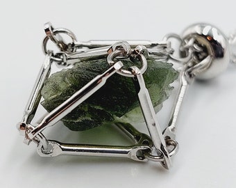 Moldavite Crystal Necklace (Jewel Caged Meteorite)