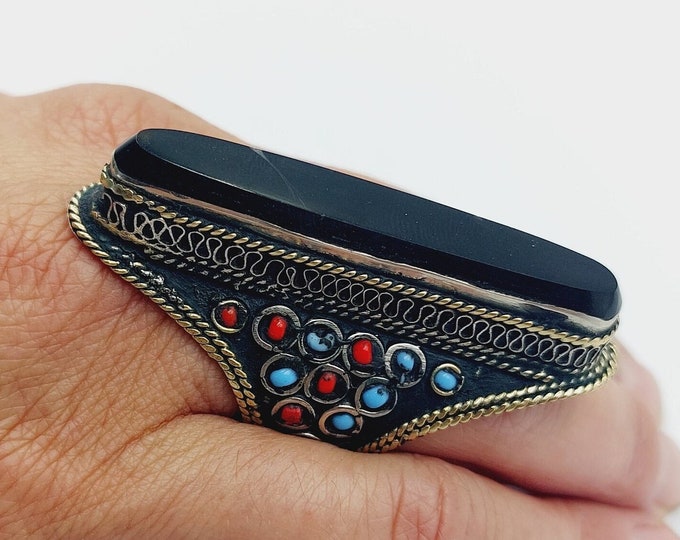 Vintage Black Agate Ring