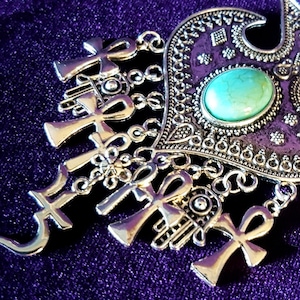 Turquoise Jusa Hamsa Ankh Necklace - pagan wicca gothic wiccan necklace jusa Hamsa hand ankh