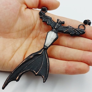 Electroformed Vampire Coffin Batwing Necklace with MoonStone (Copper) gothic crystal electroforming gift vampire bat ankh vampiric tradgoth