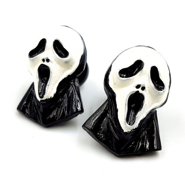 GhostFace Earstuds / Earplugs (2 Available sizes) - scream ghostface mask earrings scream satanic earplug gauge horro movie jewelry