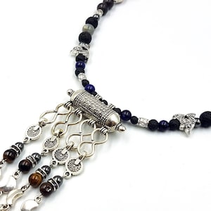 Egyptian Gemstone Ankh Necklace - ankh occult egypt gothic goth vampire vampire goth gemstone beaded necklace crystal gift strigoii v ball