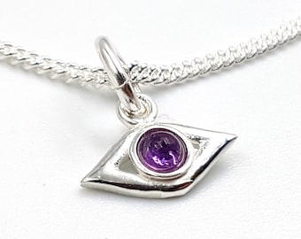 Mini Sterling Silver Eye Pendant 925 (Amethyst / Rainbow Moonstone)