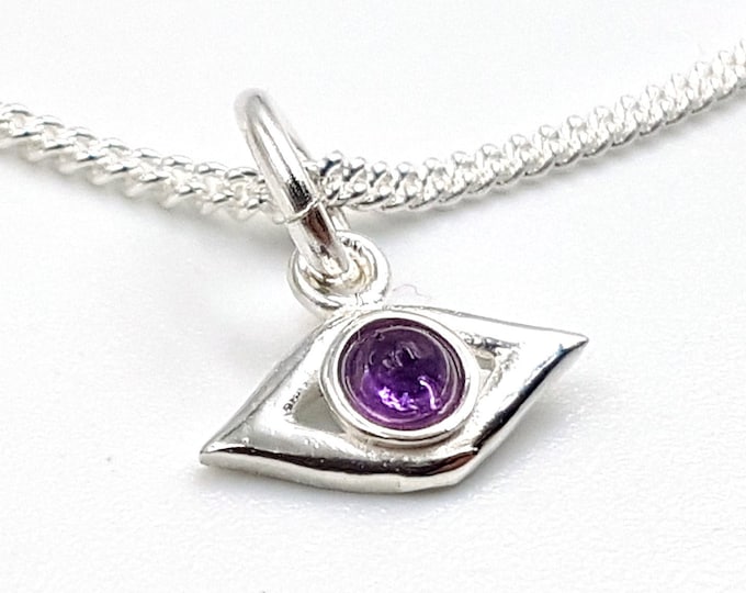 Mini Sterling Silver Eye Pendant 925 (Amethyst / Rainbow Moonstone)