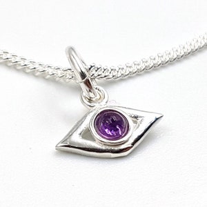 Mini Sterling Silver Eye Pendant 925 (Amethyst / Rainbow Moonstone) - Spiritual Amethyst seeing eye necklace nazar pendant gift
