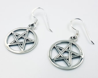 Sterling Silver Pentagram Earrings (925)