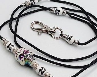 Dias De los Muertos Doglead with Skull Beads & Clip-On
