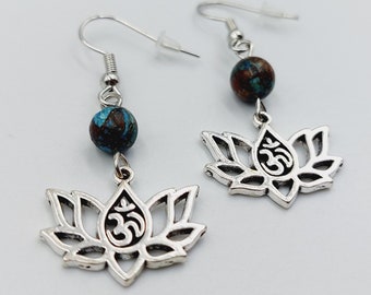 Mini Universal Sound Lotus Earrings with Ocean Jasper ॐ ( Aum - Om - Ohm )