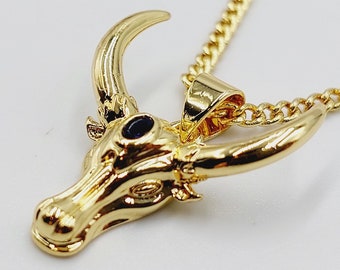 Moloch Pendant with Blue Zirconia (16K Gold Plated Pendant & 18k Gold Plated Chain)