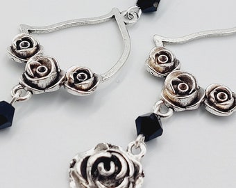 Gothic Rose Flower Cat Earrings