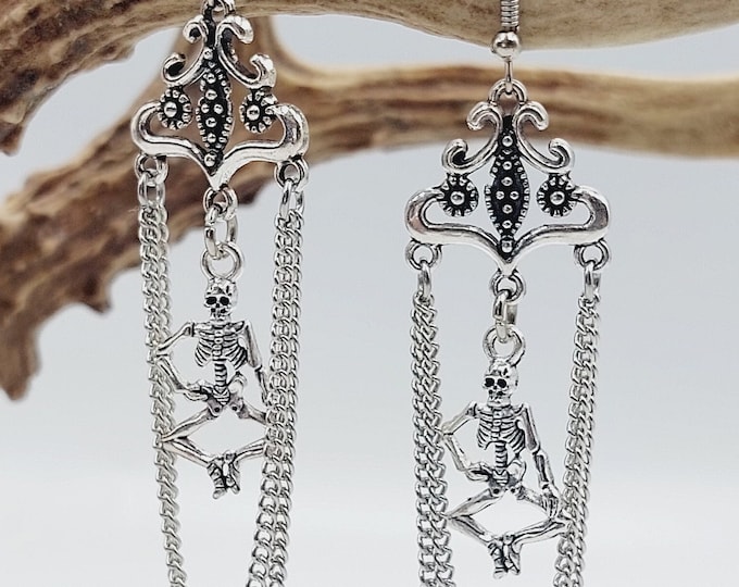 Chained Skeleton Deathrock Earrings