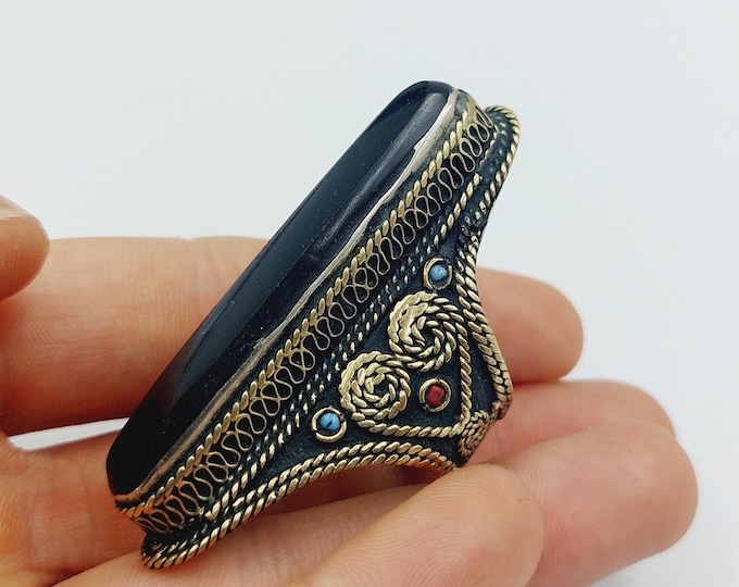 Vintage Black Agate Ring