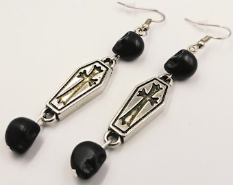 Black Skull Coffin Earrings