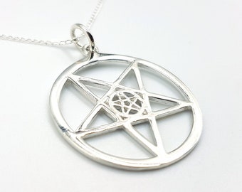 Sterling Silver Double Pentagram Necklace (925)