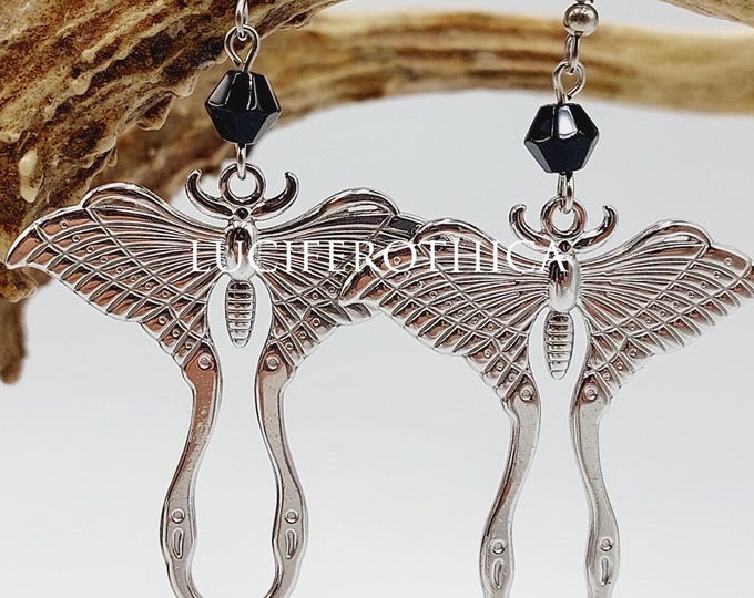 Luna Moon Moth Earrings (Stainless Steel)