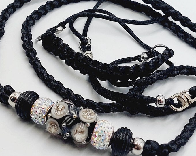 Braided Black Showlead with Glassbeads - (Small Dog Breeds)