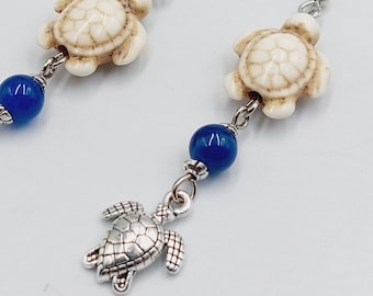 Mother Gaia Turtle Earrings with Howlite & Banded Blue Agate
