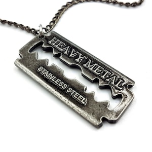 Heavy Metal Razorblade Halskette (3 Stile) - Heavy Metal Musik Razorblade Anhänger Metalhead Halskette Metalhead Geschenk Anhänger Rock Halskette