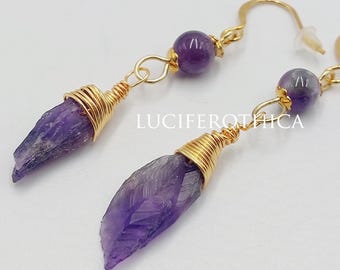 Raw Amethyst Crystal Earrings (18K Gold Plated)