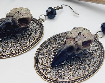 Bird Skull Raven Earrings