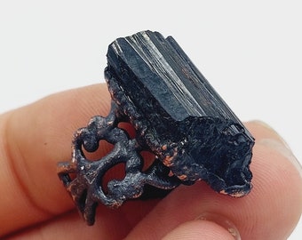 Raw Black Tourmaline Ring (Electroformed Copper)