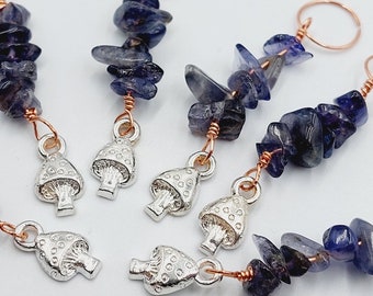 Mushroom Plant Charms with Iolite Crystals (Copper Energetic Plant Accessories)