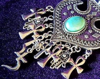 Turquoise Jusa Hamsa Ankh Necklace