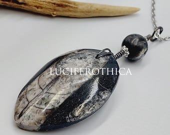 Orthoceras Fossil Pendant with Labradorite Crystal