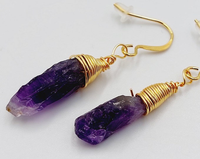 Raw Amethyst Crystal Earrings (18K Gold Plated)