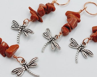 Dragonfly Plant Charms with Goldstone Crystals (Copper Energetic Plant Accessories)