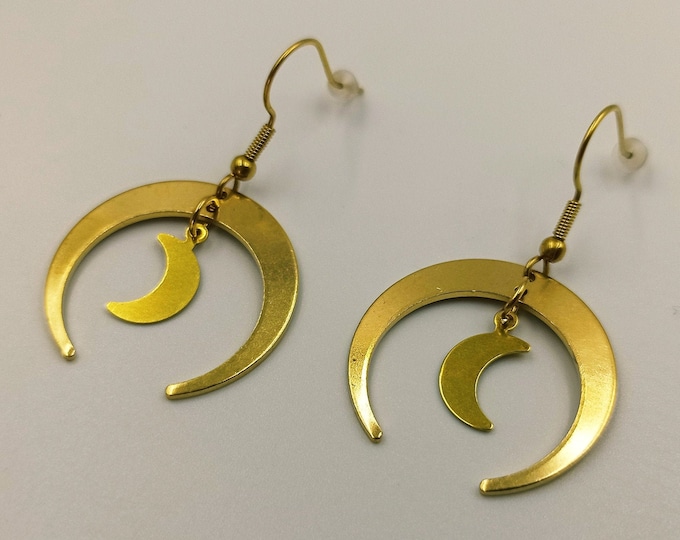 Copper Crescent Moon Earrings