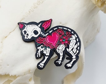 Gothic Skeleton Cat Pin