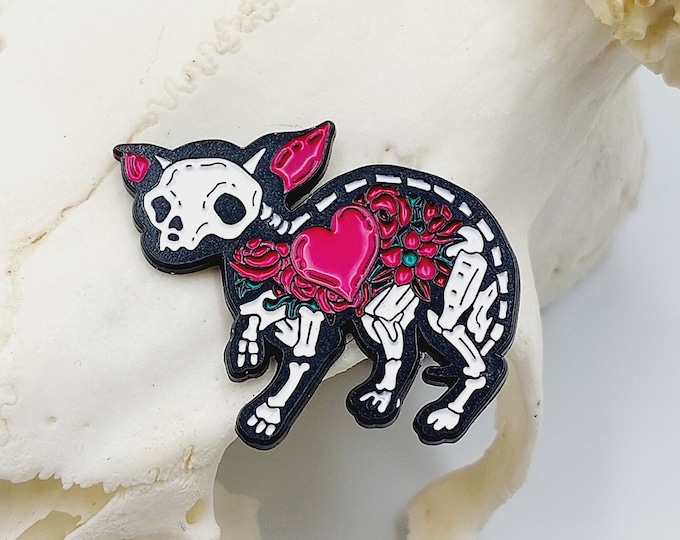 Gothic Skeleton Cat Pin