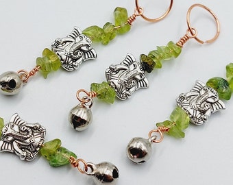 Ganesh Plant Charms with Peridot Crystals (Copper Energetic Plant Accessories)