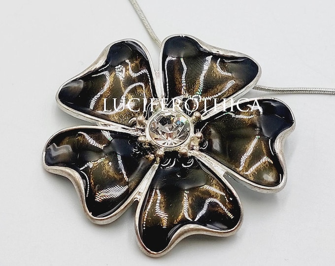 Five Petal Black Flower Pendant Necklace