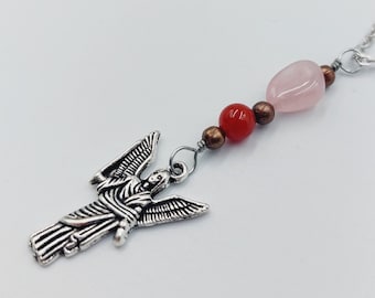 Angel Jophiel Carnelian & Rose Quartz Rear View Mirror Charm (Car Accessory)