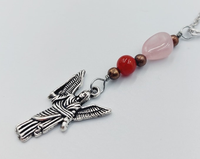 Angel Jophiel Carnelian & Rose Quartz Rear View Mirror Charm (Car Accessory)