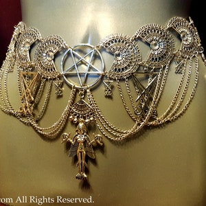 Lilith | Inanna | Ishtar Hip Chain Belt - luciferian Occult goth gothic sigil of lucifer rhinestone moon chain belt belly dance pentagram