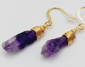 Raw Amethyst Crystal Earrings (18K Gold Plated)