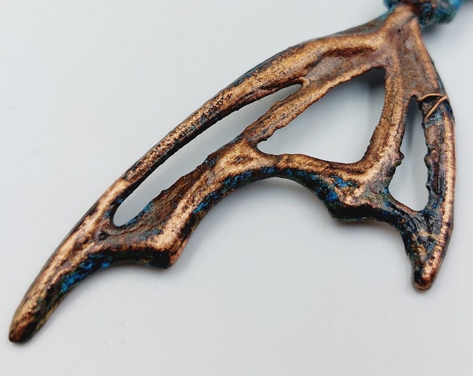 Electroformed Vampire Coffin Batwing Necklace with Moonstone Crystal (Copper)