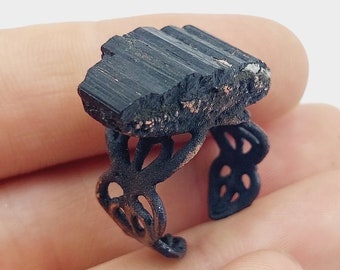 Raw Black Tourmaline Ring (Electroformed Copper)