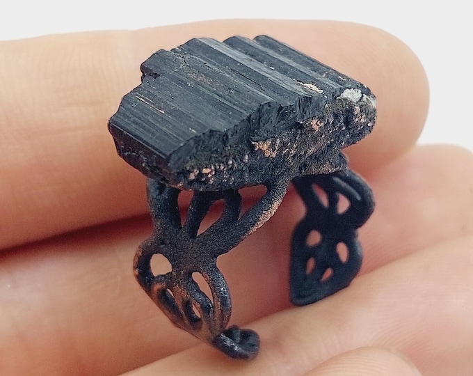 Raw Black Tourmaline Ring (Electroformed Copper)