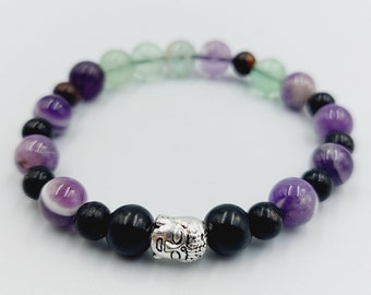 Budha Bracelet with Fluorite, Shungite, Amethyst & Biotite Crystals