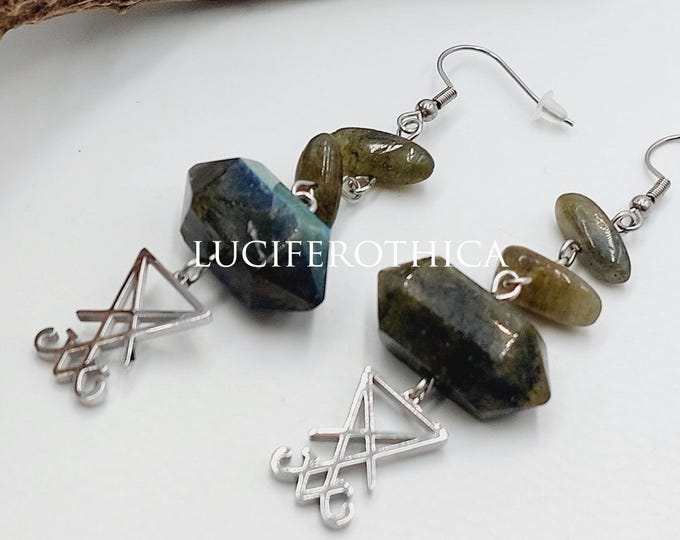 Sigil of Lucifer Labradorite Crystal Earrings (Stainless Steel)
