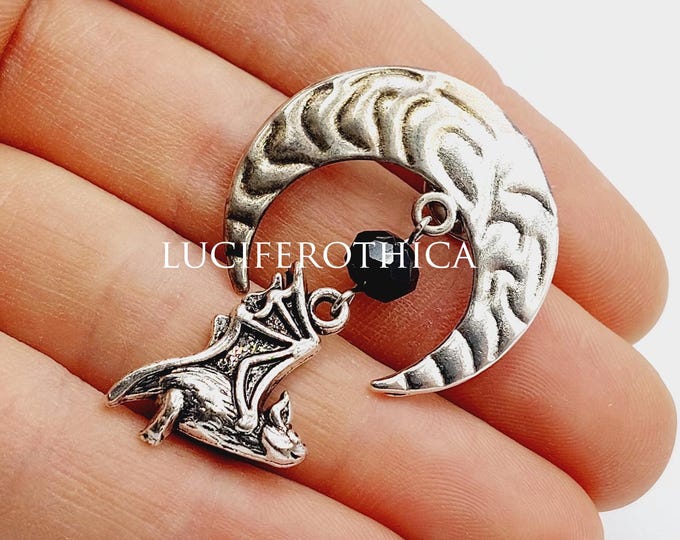 Gothic Bat & Crescent Moon Pin