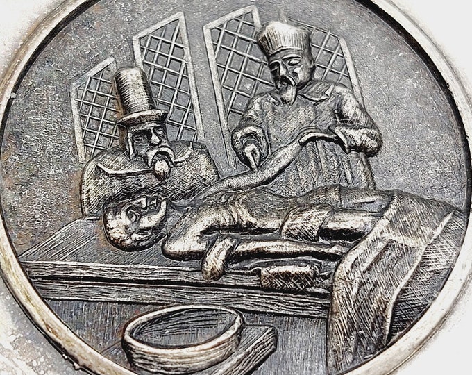 Antique Mortician Themed Ashtray - Autopsy Pewter Antique Silver Tone Decorated Small Plate (Gothic Cemetery Crematory Dead Smoking Gift)