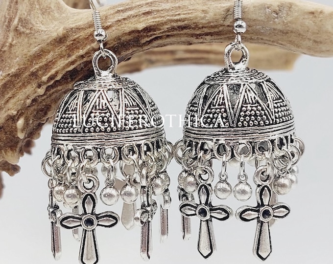 Victorian Gothic Cross Dome Earrings