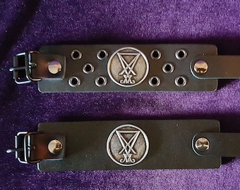 Leather Sigil of Lucifer Bracelet - luciferian occult seal jewellery